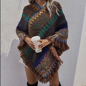 🍁Boho Cozy Fringed Hemmed Sweater Poncho